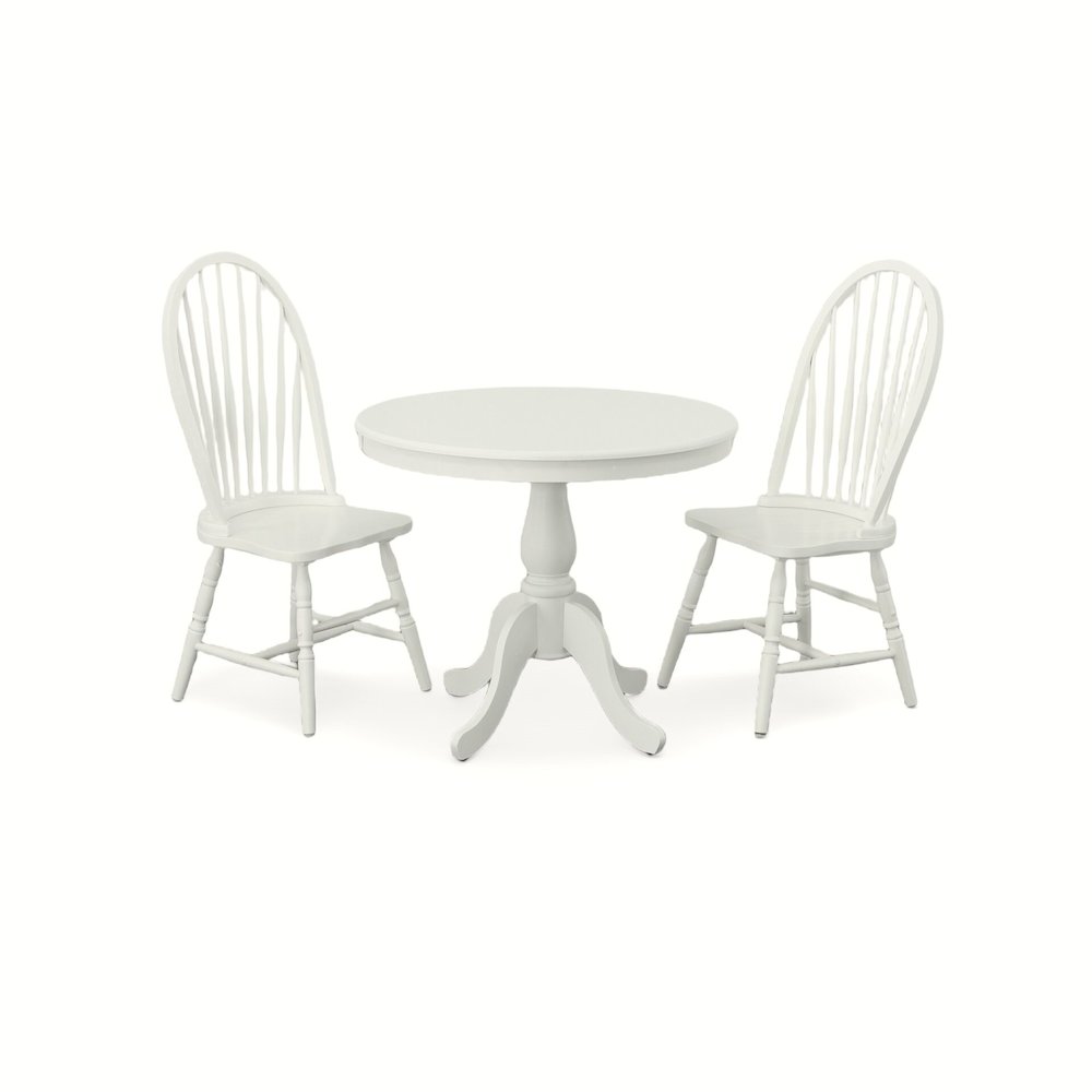 Fairview 36" Pedestal Dining Table with 2 Windsor Dining Chairs - Pure White. Picture 1