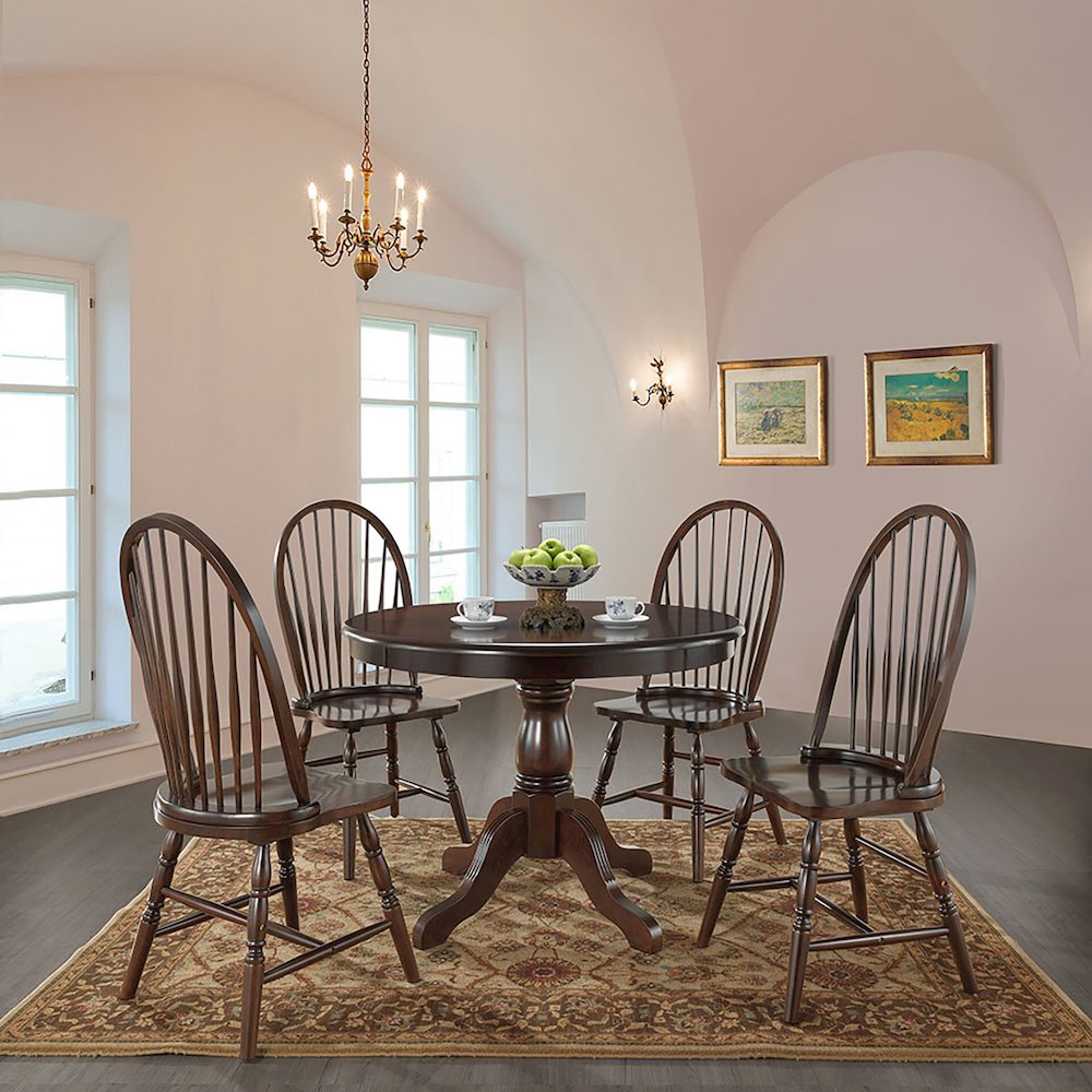 Fairview 42" Pedestal Dining Table with 4 Windsor Dining Chairs - Antique Black. Picture 2