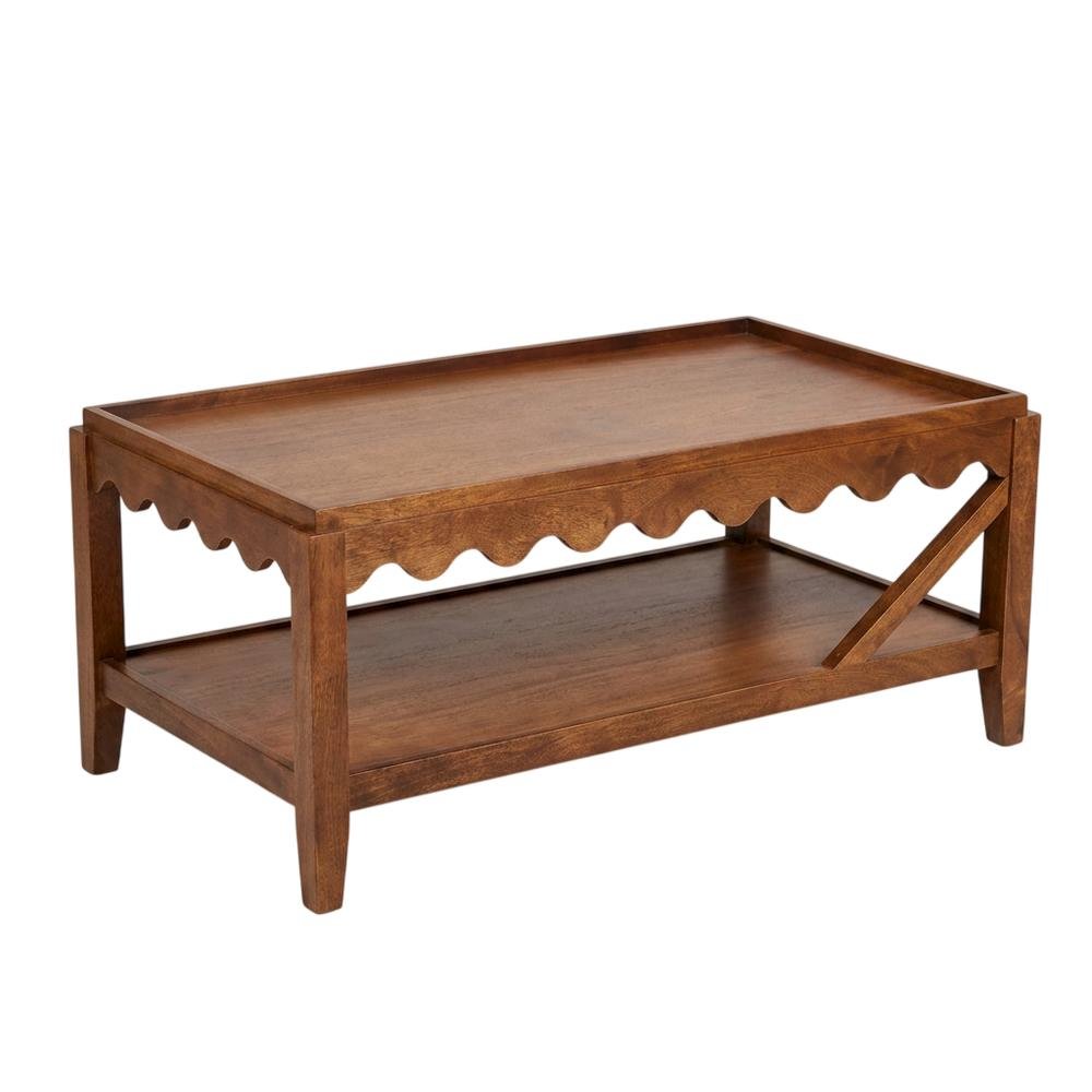 Rectangular Mango Wood Coffee Table with Lower Shelf, Transitional Style. Picture 1