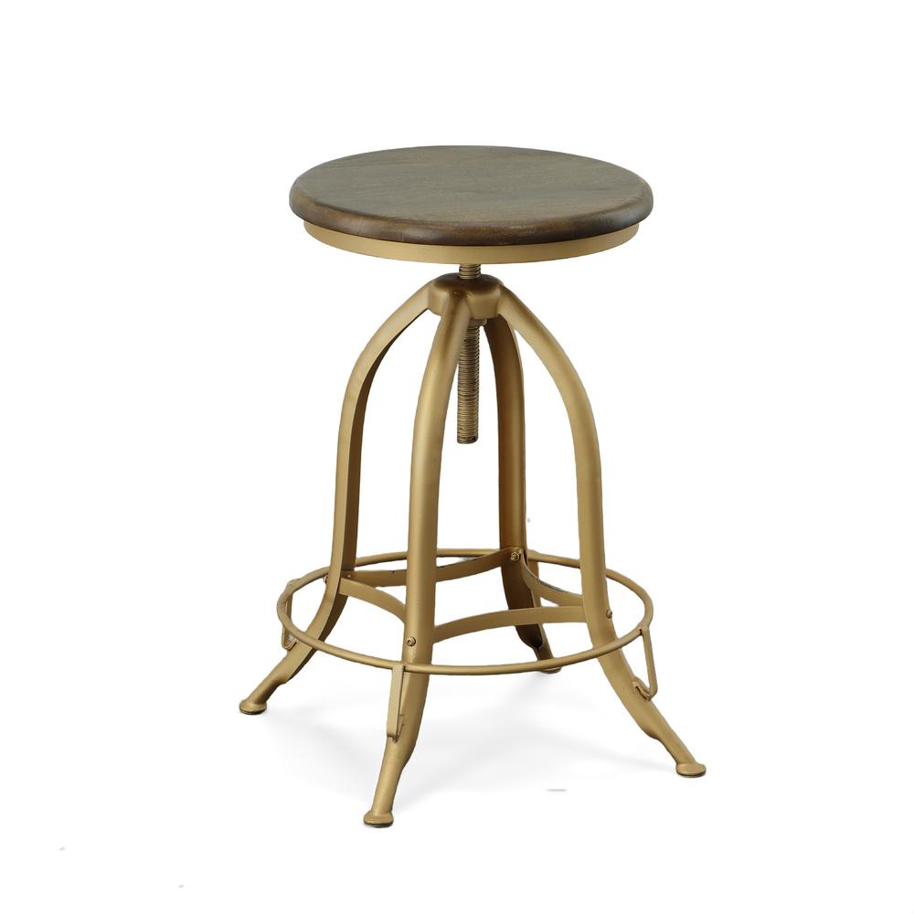 Ryder Adjustable Barstool - Elm Seat - Gold Base. Picture 1