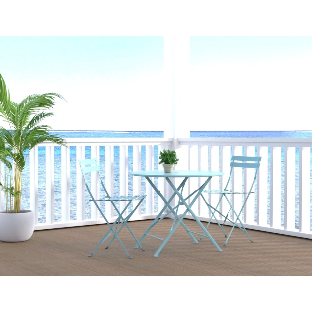 Bistro 30" Round Table Outdoor Set - Set of 3 - Teal. Picture 2