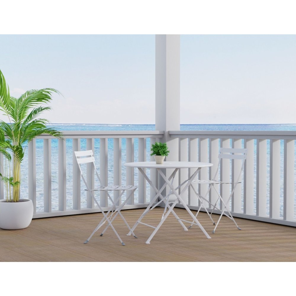 Bistro 30" Round Table Outdoor Set - Set of 3 - White. Picture 3