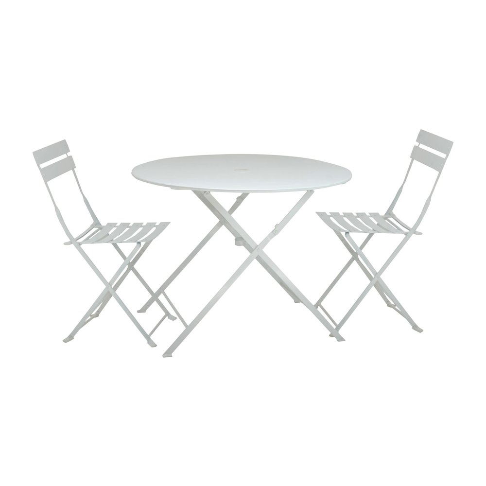 Bistro 36" Round Folding Outdoor Table - Umbrella Hole - White. Picture 6