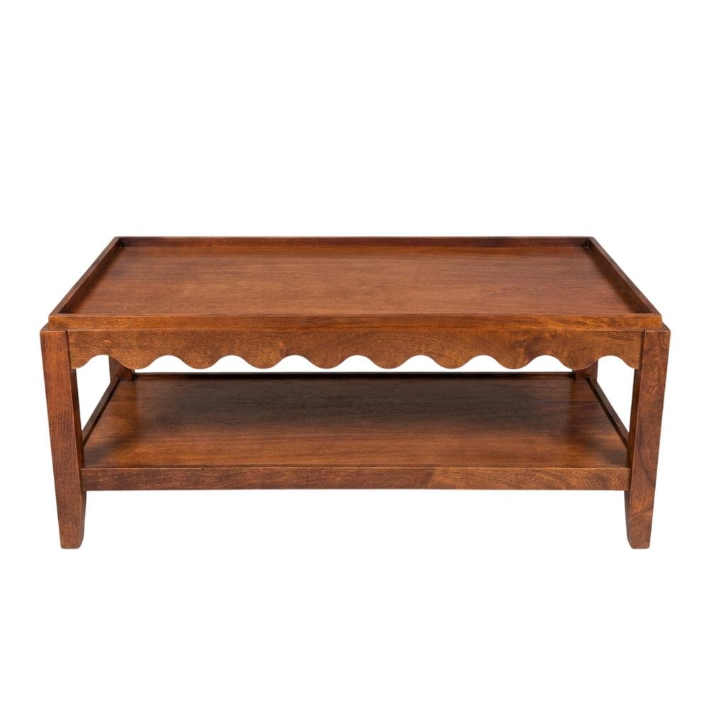 Rectangular Mango Wood Coffee Table with Lower Shelf, Transitional Style. Picture 4