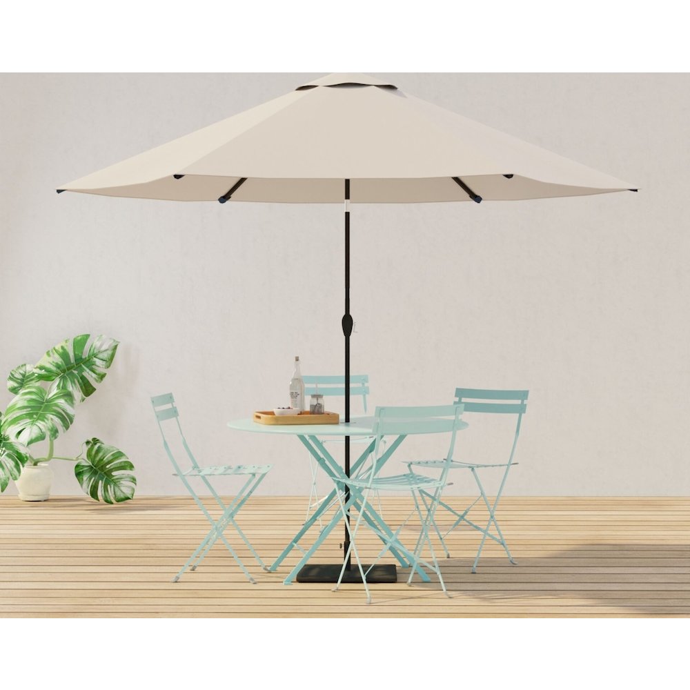 Bistro 36" Round Folding Outdoor Table - Umbrella Hole - Teal. Picture 6