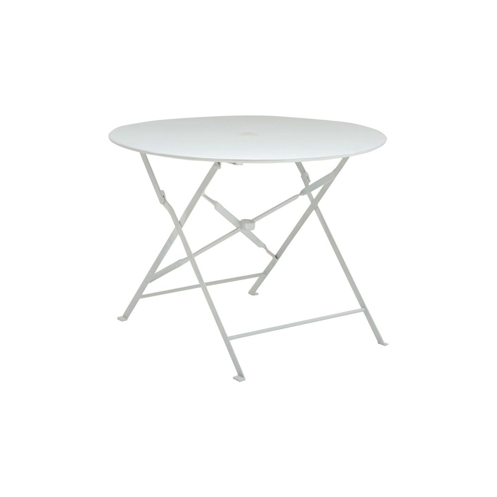 Bistro 36" Round Folding Outdoor Table - Umbrella Hole - White. Picture 1