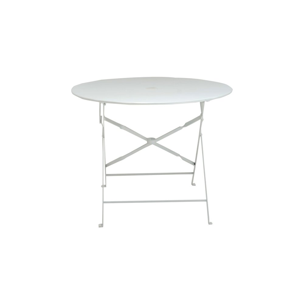 Bistro 36" Round Folding Outdoor Table - Umbrella Hole - White. Picture 2