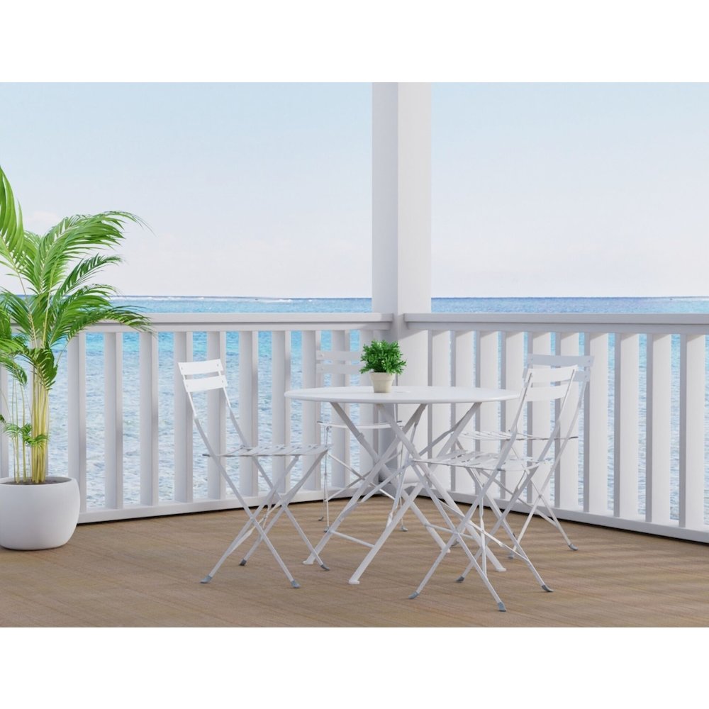 Bistro 36" Round Table Outdoor Set - Set of 5 - White. Picture 3