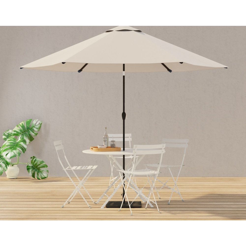 Bistro 36" Round Folding Outdoor Table - Umbrella Hole - White. Picture 4