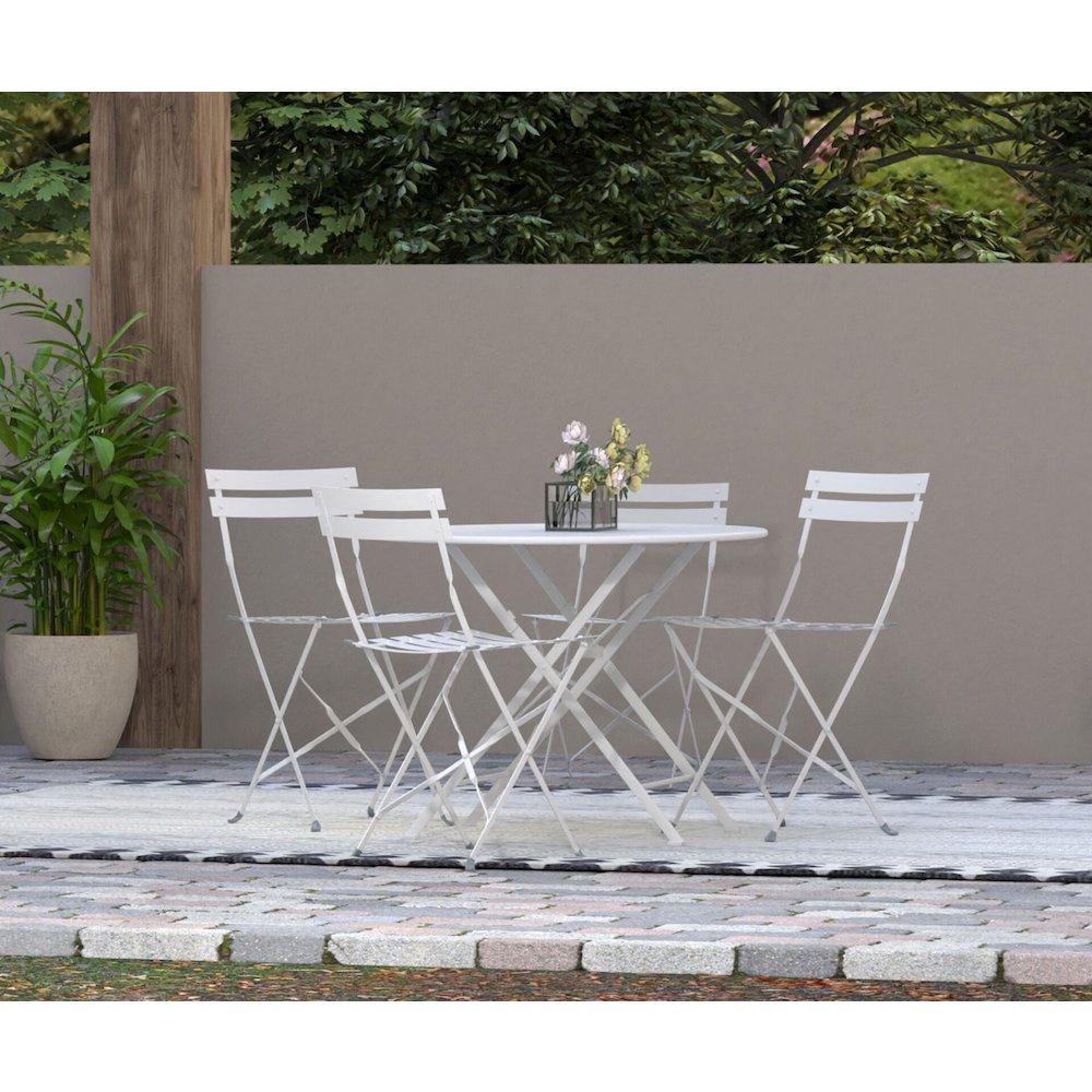 Bistro 36" Round Folding Outdoor Table - Umbrella Hole - White. Picture 5