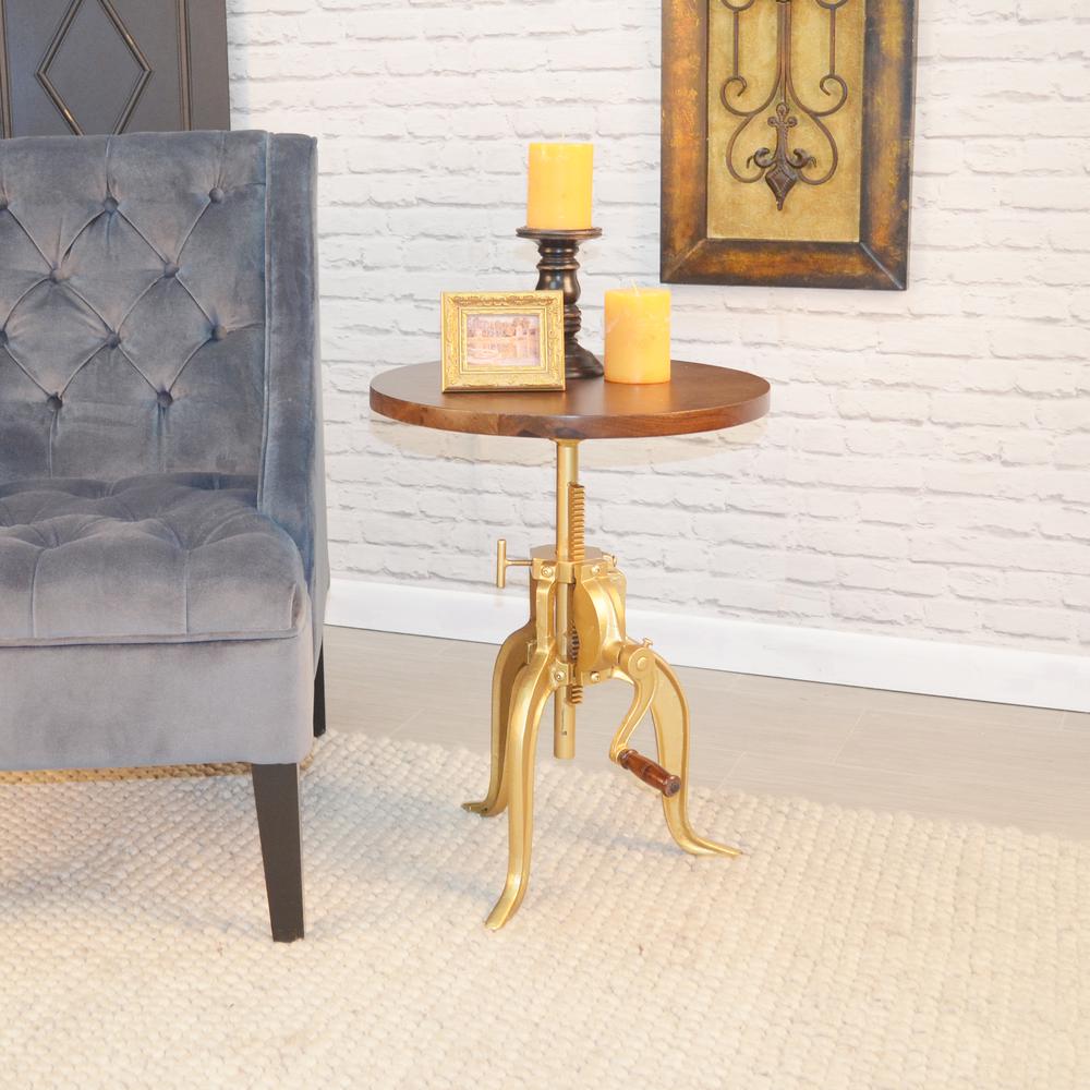 Regan Adjustable Accent Table - Elm Top - Gold Base. Picture 4