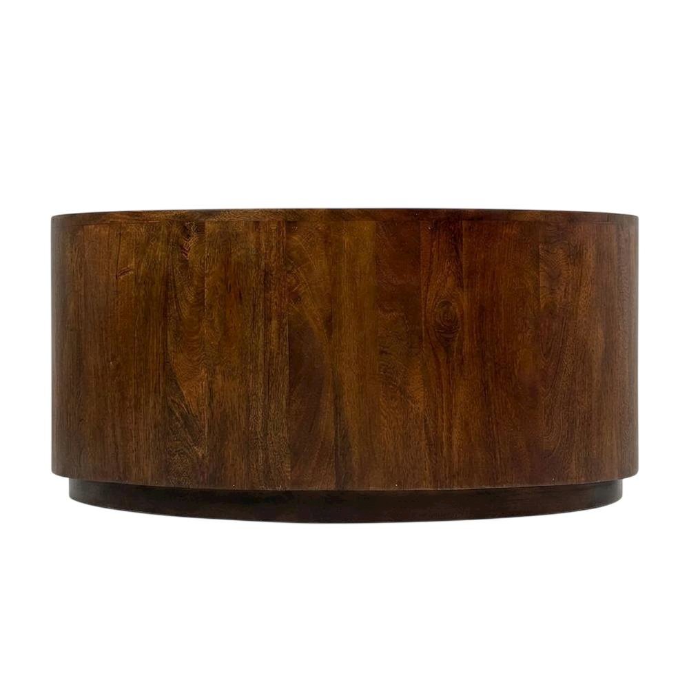 Round Wooden Coffee Table with Chestnut Finish and Mango Wood Construction. Picture 4