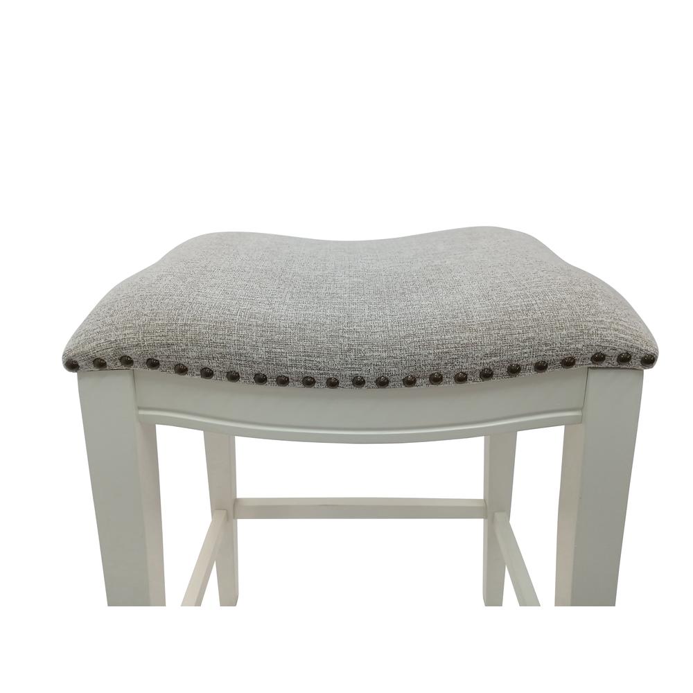 30" Saddle Barstool - Set of 2 - Missouri White - Fawn Chenille Upholstery. Picture 4