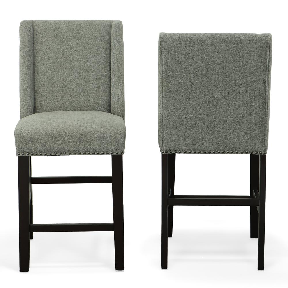 Upholstered 24" Counter Stool - Set of 2 - Espresso - Charcoal Upholstery. Picture 4