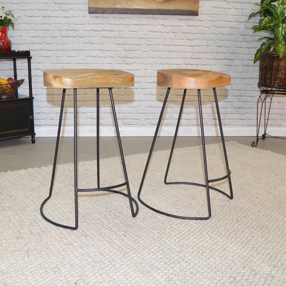Saga 25" Counter Stool - Set of 2 - Natural Seat - Black Base. Picture 5