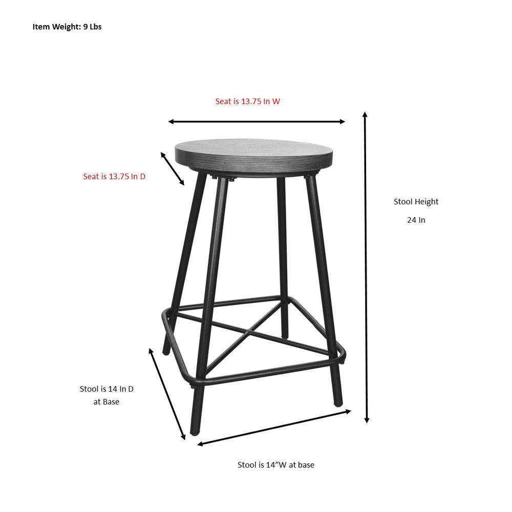 Illona 24" Counter Stool - Set of 2 - Elm Seat - Black Base. Picture 8