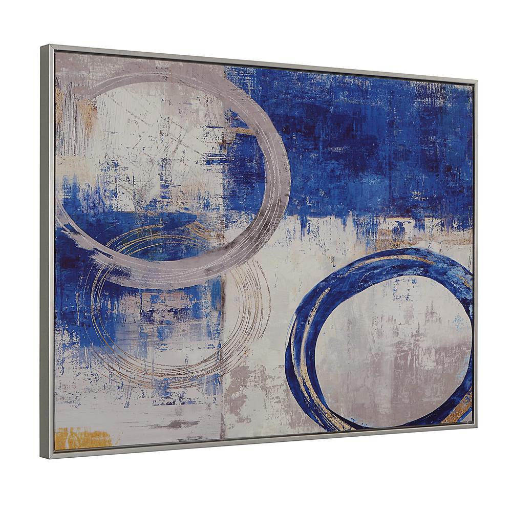 Circle Abstract Wall Art - Blue/Silver - Silver Frame - Small. Picture 1