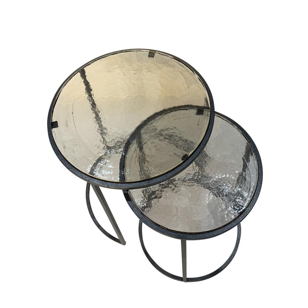 Serena Nesting Tables - Antique Textured Silver - Antique Gold. Picture 4