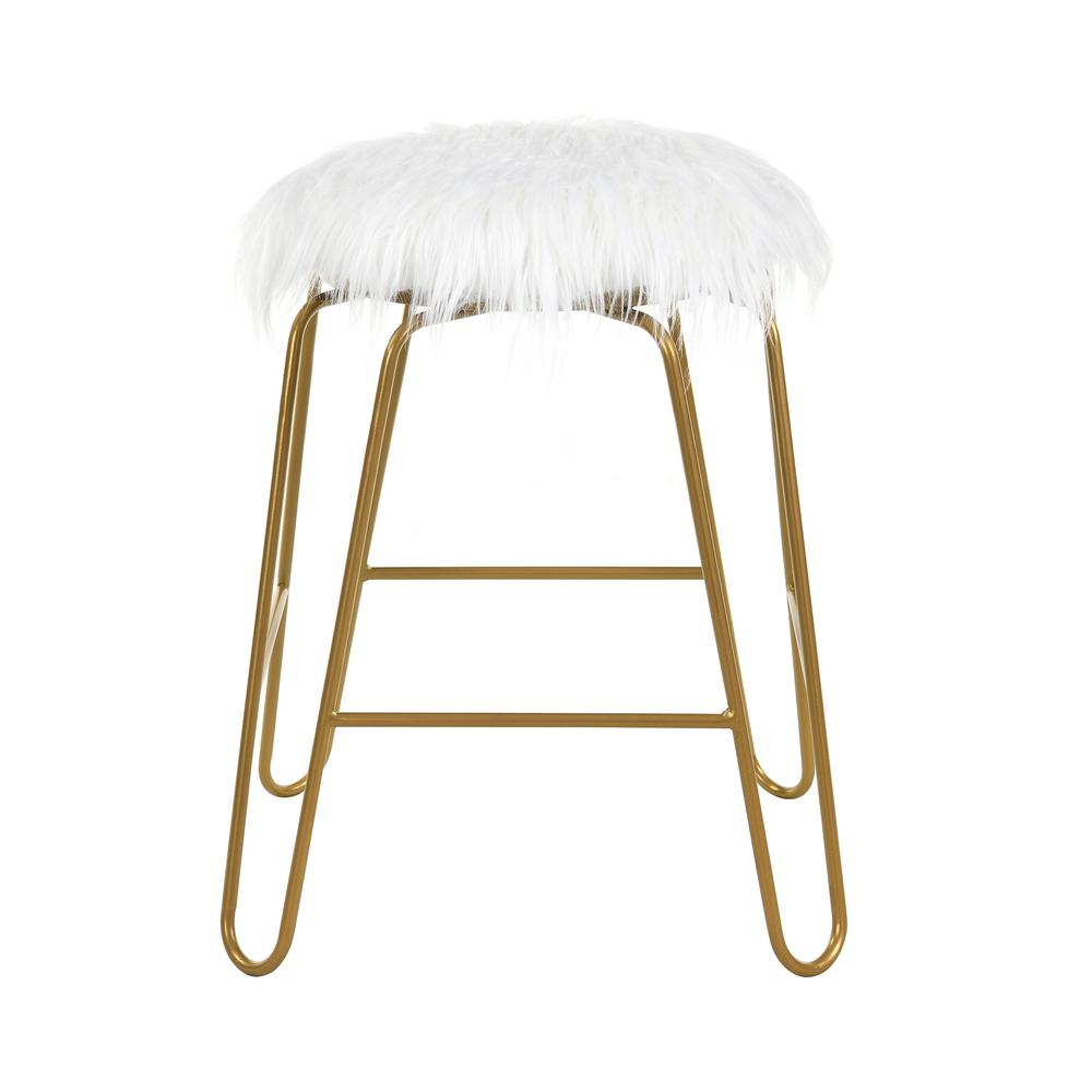 Morrissey 18" Vanity Stool - Gold - White Faux Fur Upholstery. Picture 2
