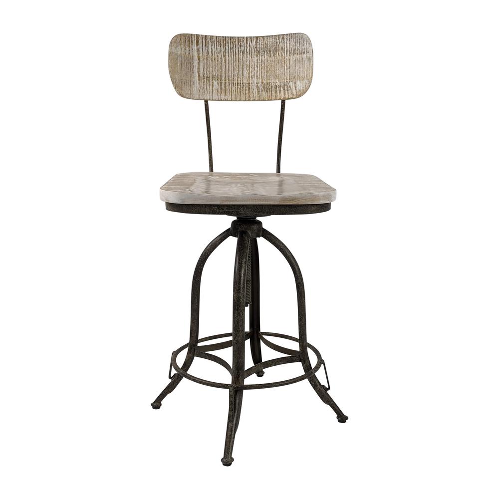 Mason Adjustable Barstool - Natural Driftwood Seat - Aged Iron Base. Picture 3