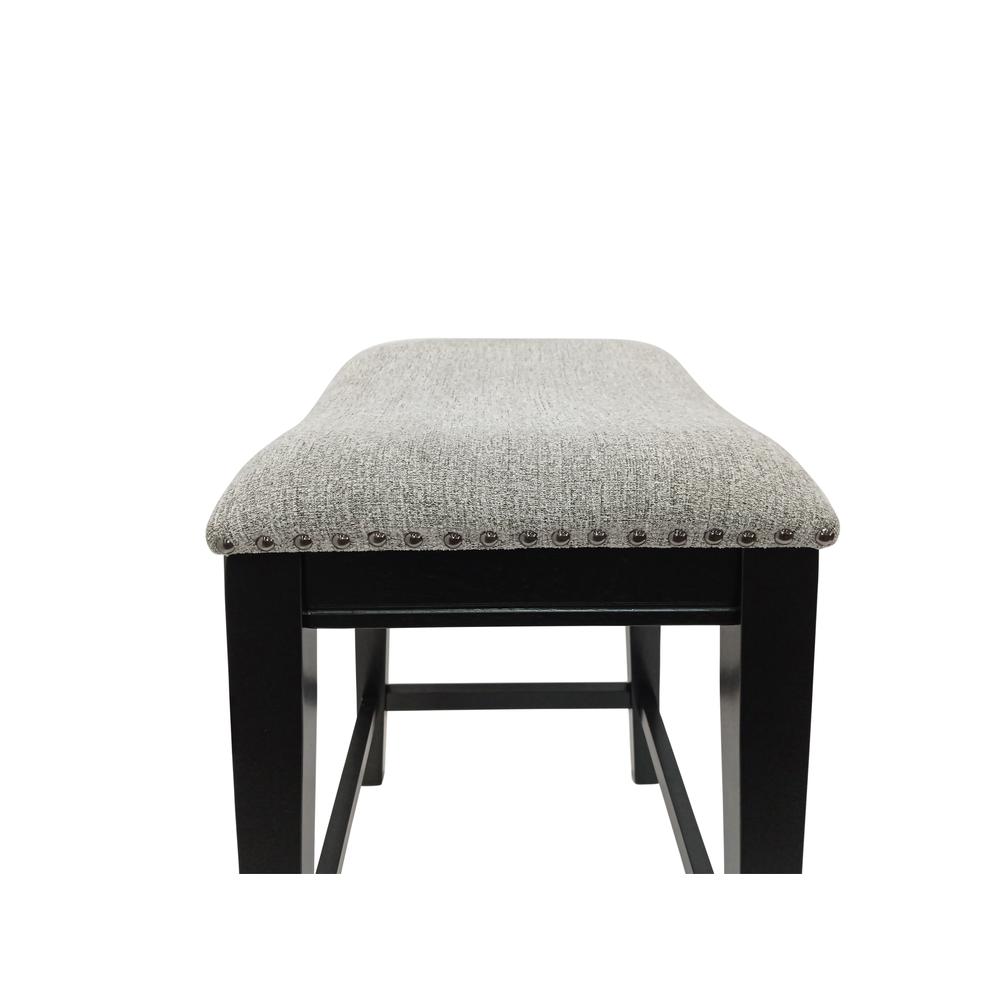 25" Saddle Counter Stool - Set of 2 - Antique Black - Grey Chenille Upholstery. Picture 6