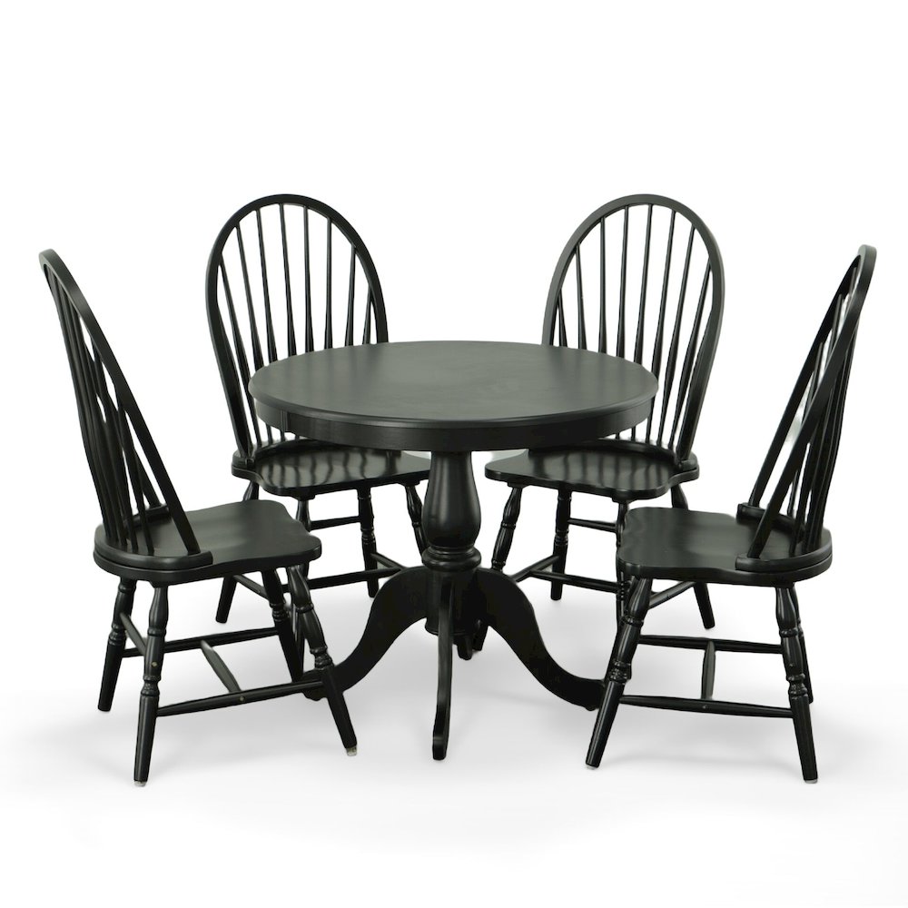 Fairview 36" Pedestal Dining Table with 4 Windsor Dining Chairs - Antique Black. Picture 4