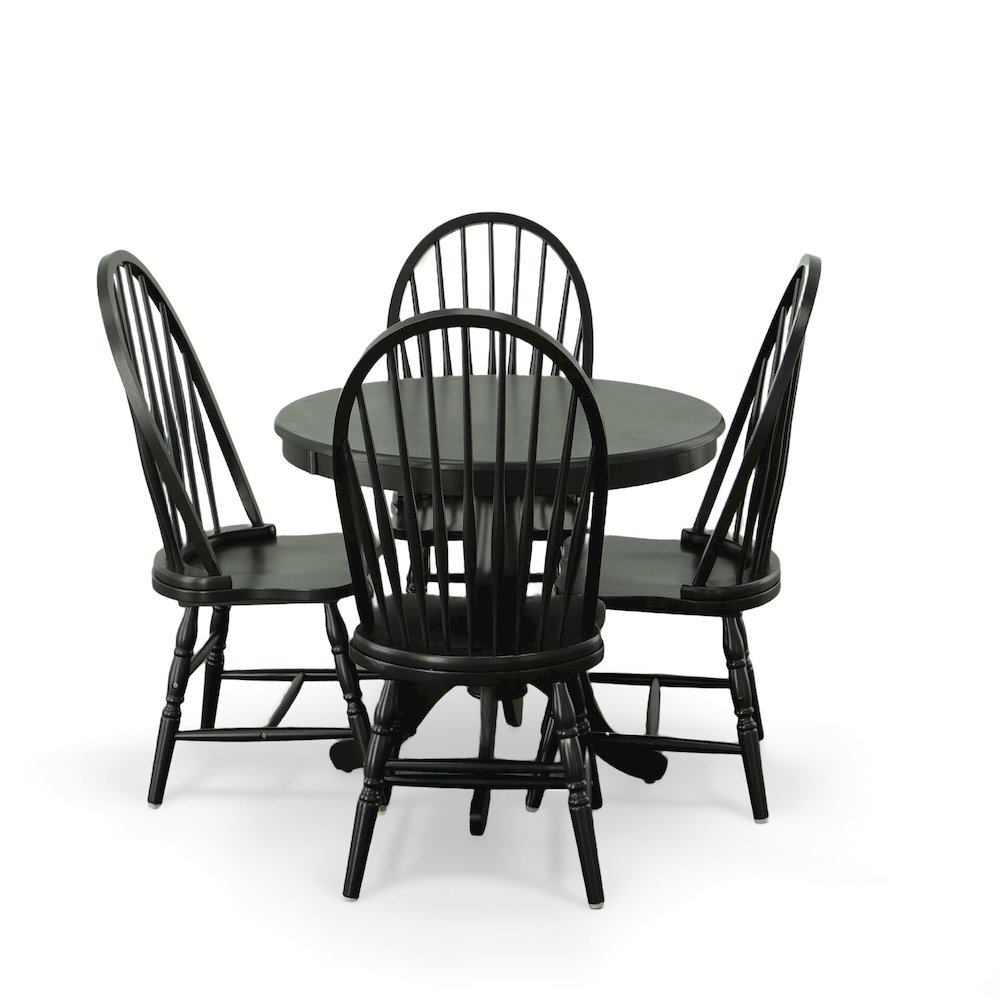Fairview 36" Pedestal Dining Table with 4 Windsor Dining Chairs - Antique Black. Picture 1