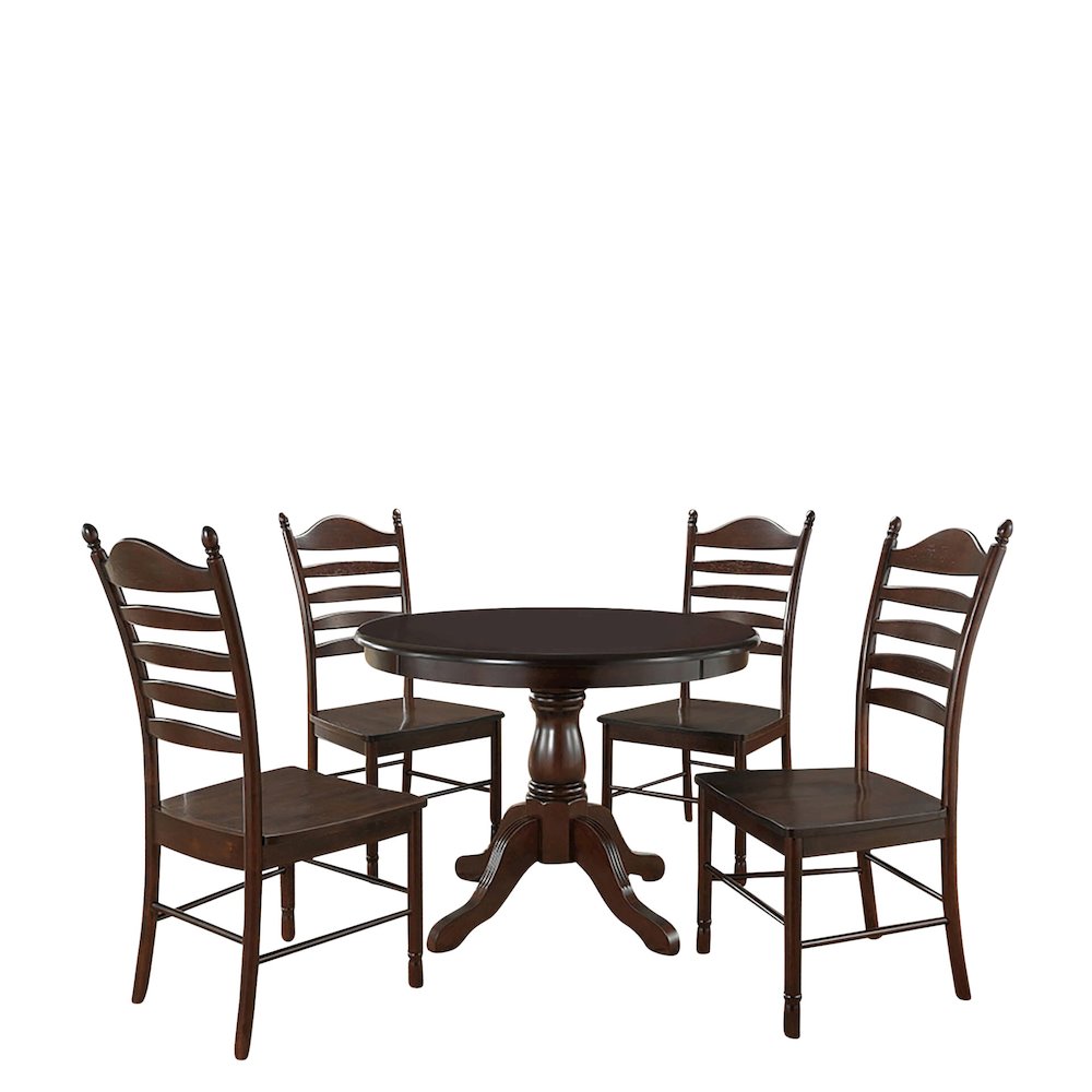 Fairview 36" Pedestal Dining Table with 4 Whitman Dining Chairs - Espresso. Picture 1