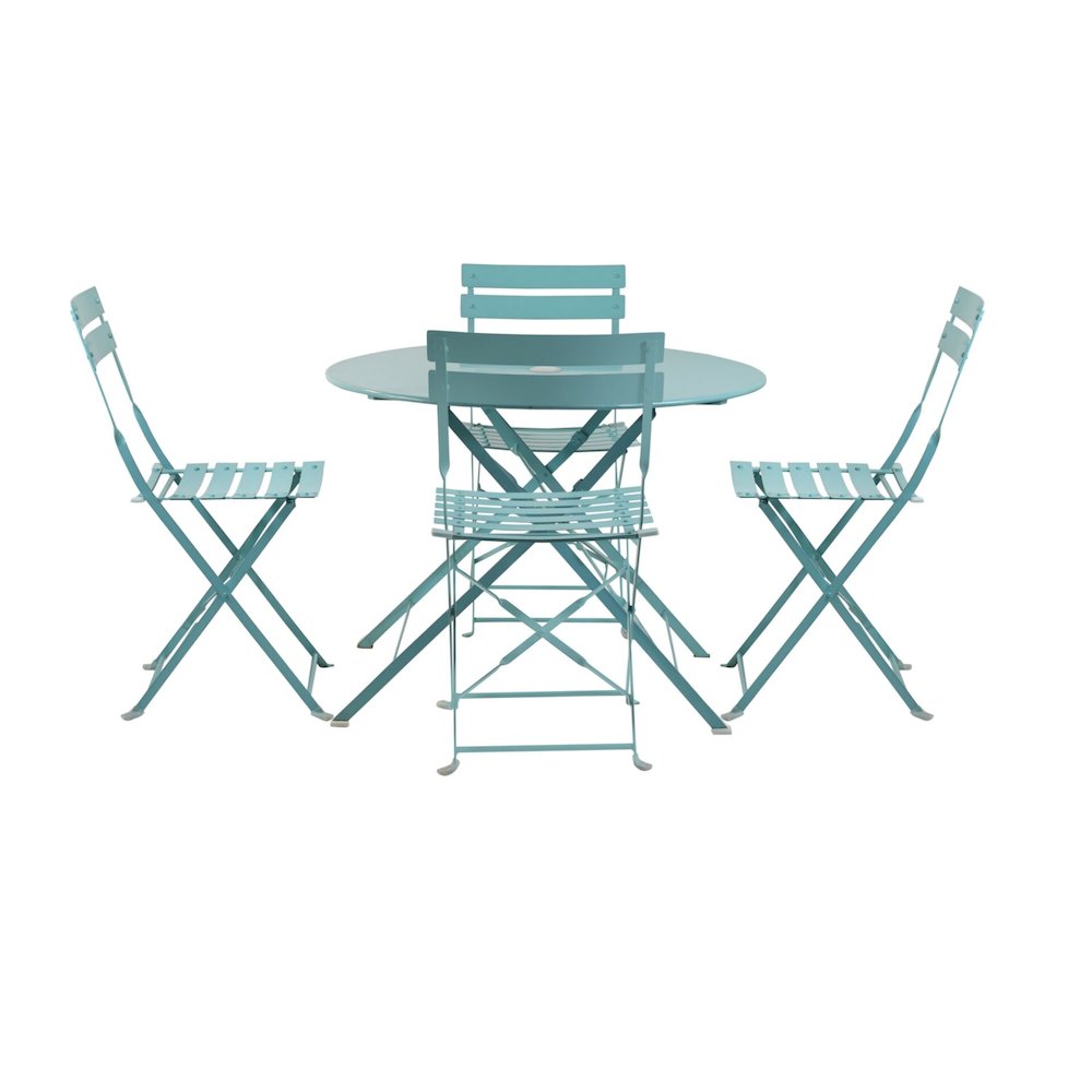 Bistro 36" Round Folding Outdoor Table - Umbrella Hole - Teal. Picture 3