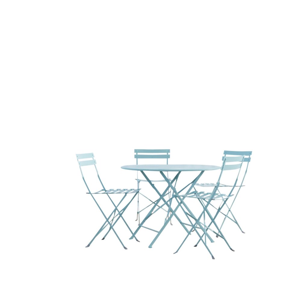 Bistro 36" Round Folding Outdoor Table - Umbrella Hole - Teal. Picture 4