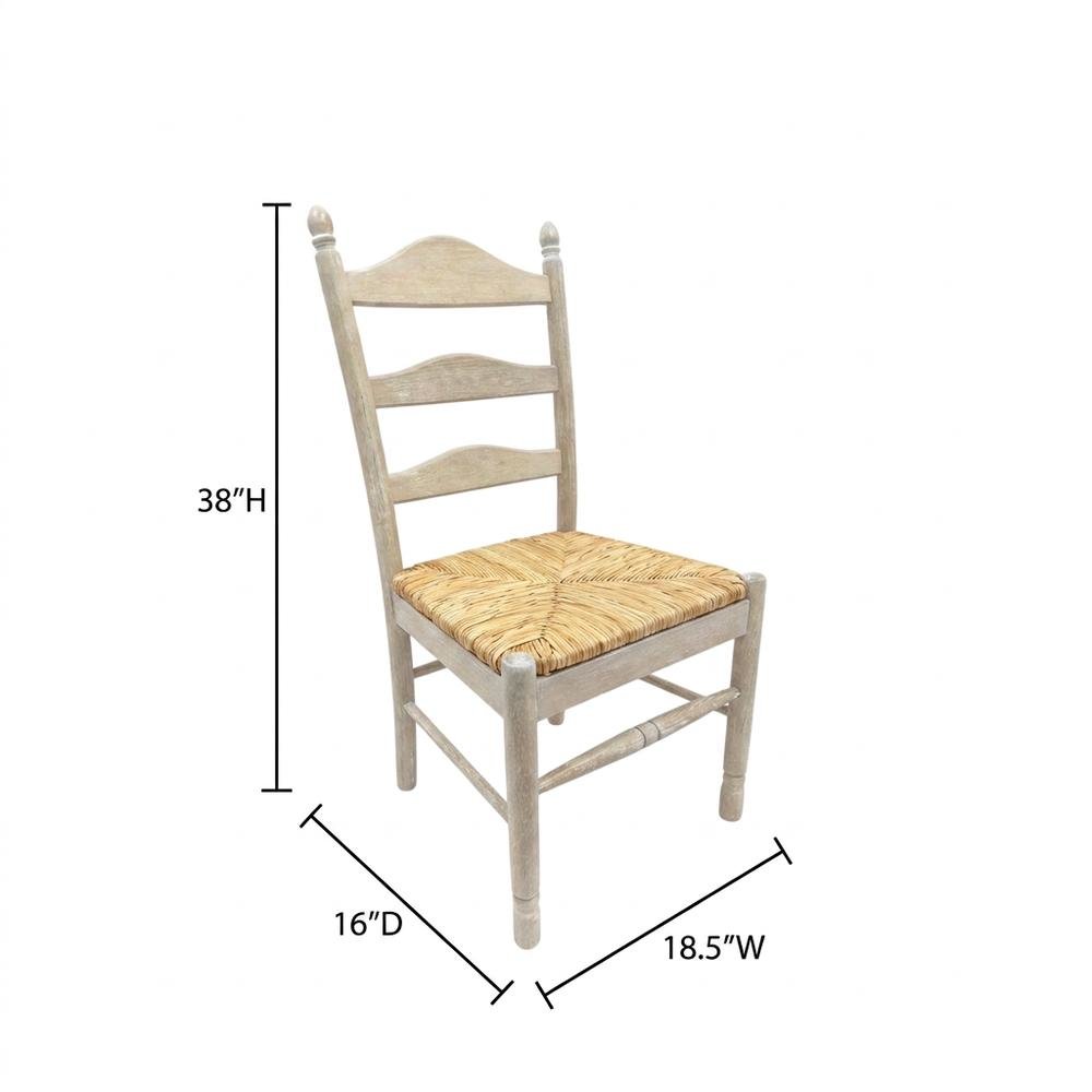 Rubberwood Rush-Seat Dining Chair with Ladder Back, Natural Driftwood, Natural. Picture 5