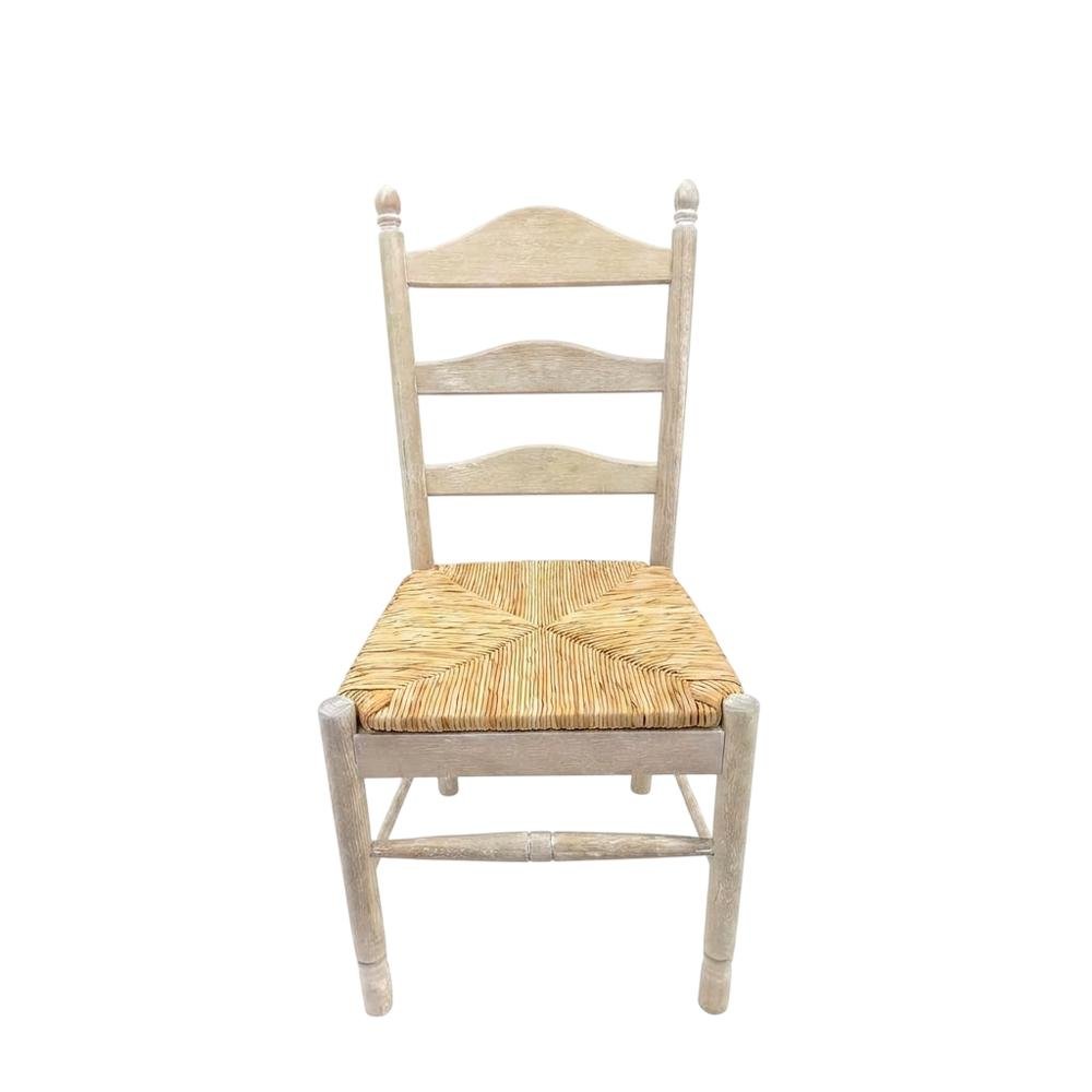Rubberwood Rush-Seat Dining Chair with Ladder Back, Natural Driftwood, Natural. Picture 1