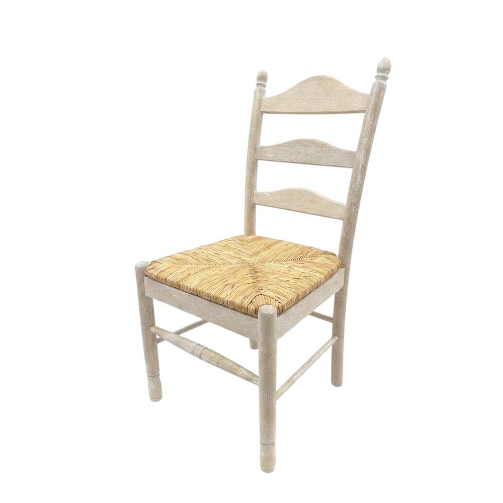 Rubberwood Rush-Seat Dining Chair with Ladder Back, Natural Driftwood, Natural. Picture 4