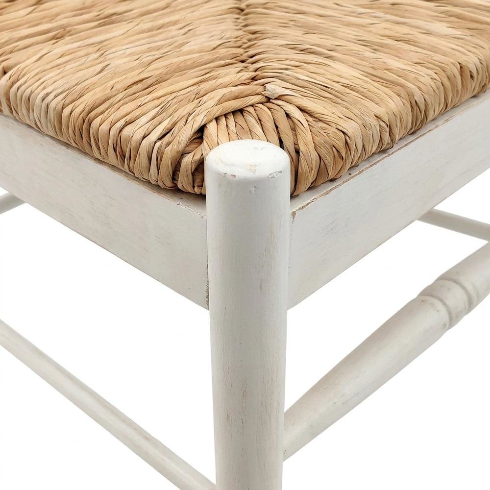 Rubberwood Rush-Seat Dining Chair with Ladder Back, Whitewash, Natural. Picture 7