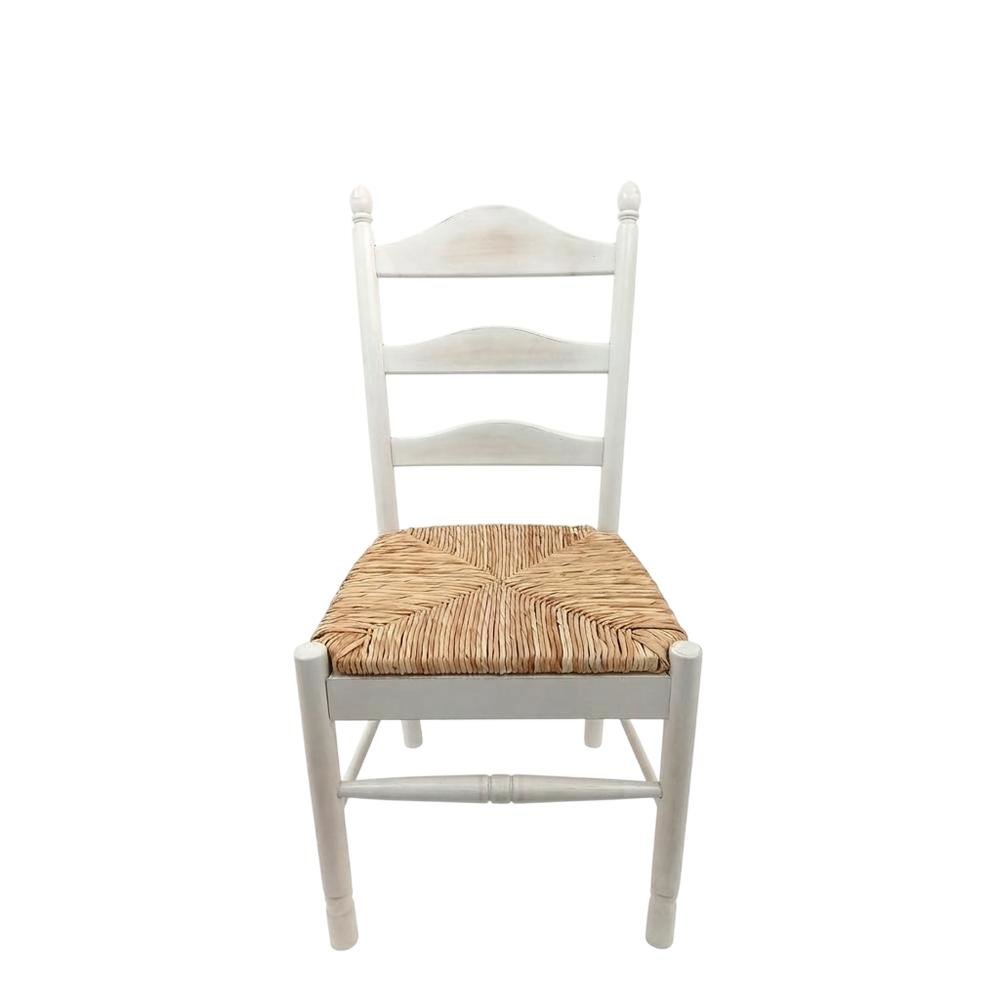 Rubberwood Rush-Seat Dining Chair with Ladder Back, Whitewash, Natural. Picture 1