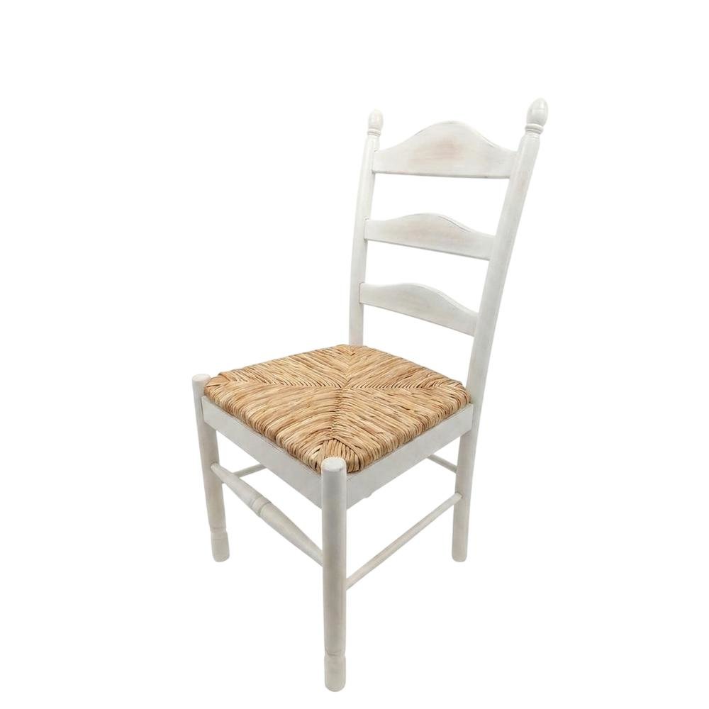 Rubberwood Rush-Seat Dining Chair with Ladder Back, Whitewash, Natural. Picture 4