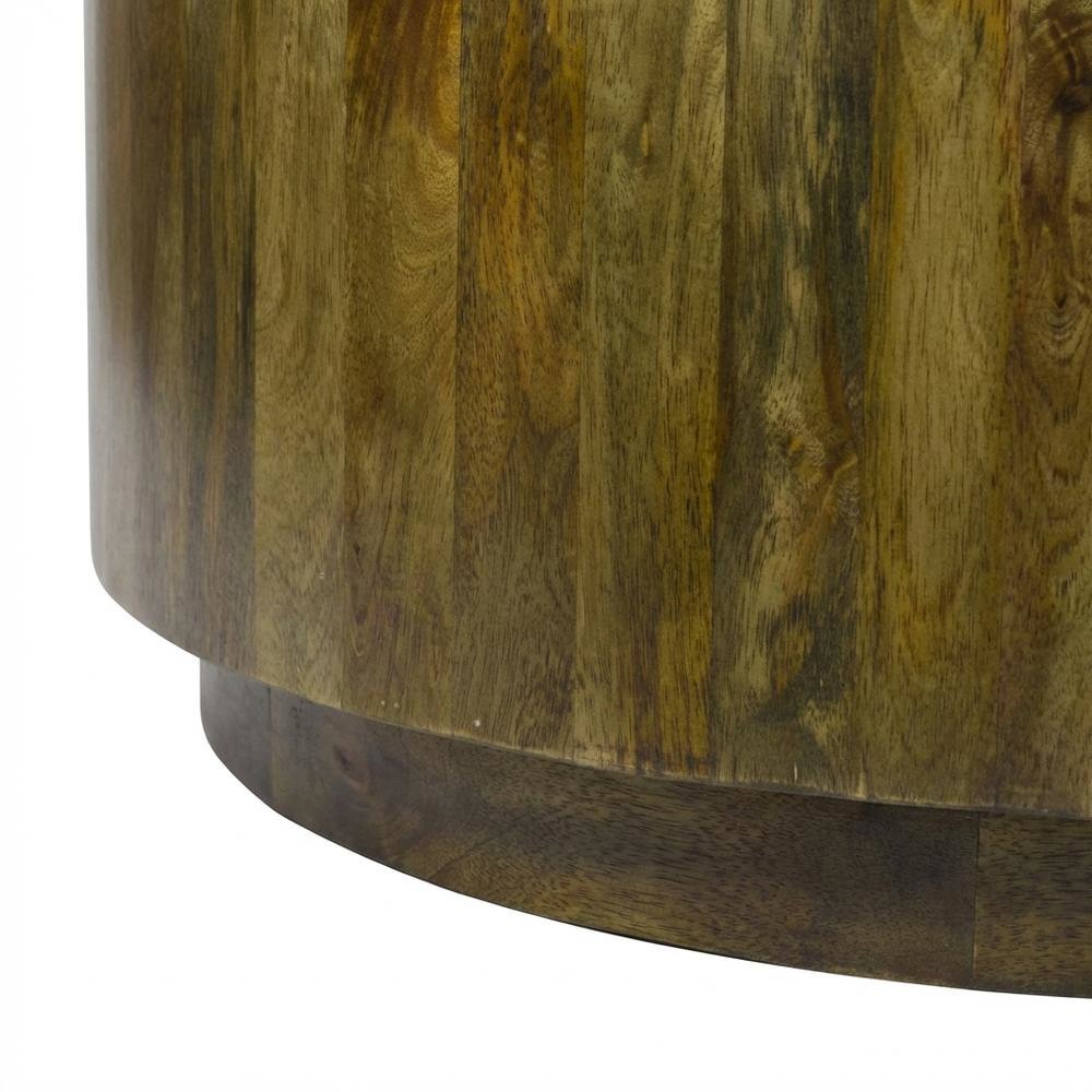 Round Wooden Coffee Table with Elm Finish and Mango Wood Top. Picture 6