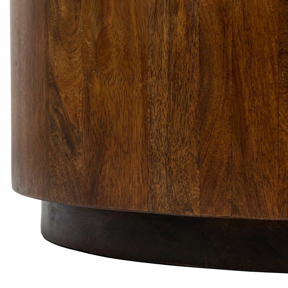 Round Wooden Coffee Table with Chestnut Finish and Mango Wood Construction. Picture 6