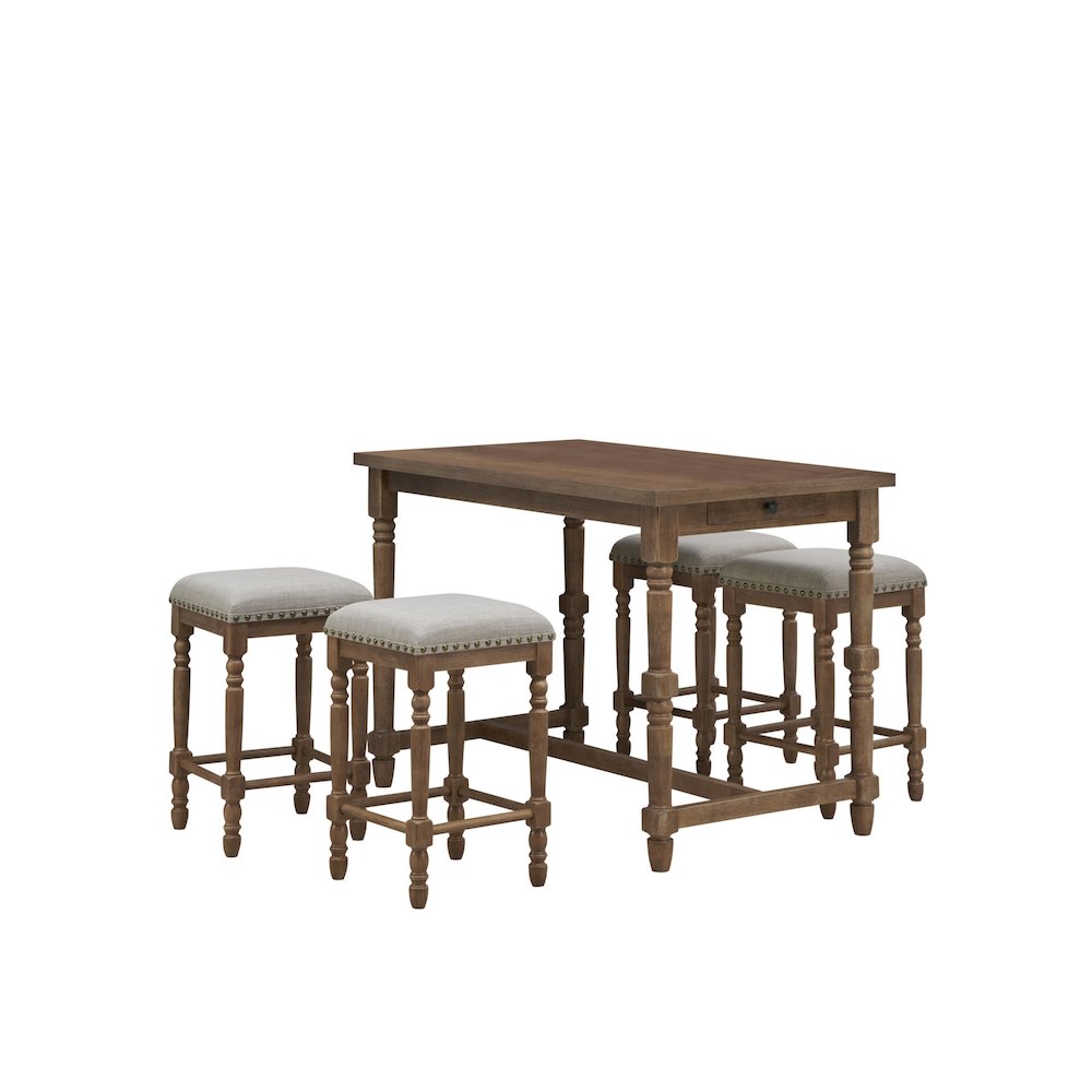 Brittany Bar Table with 4 Counter Stools - Vintage Walnut. Picture 1