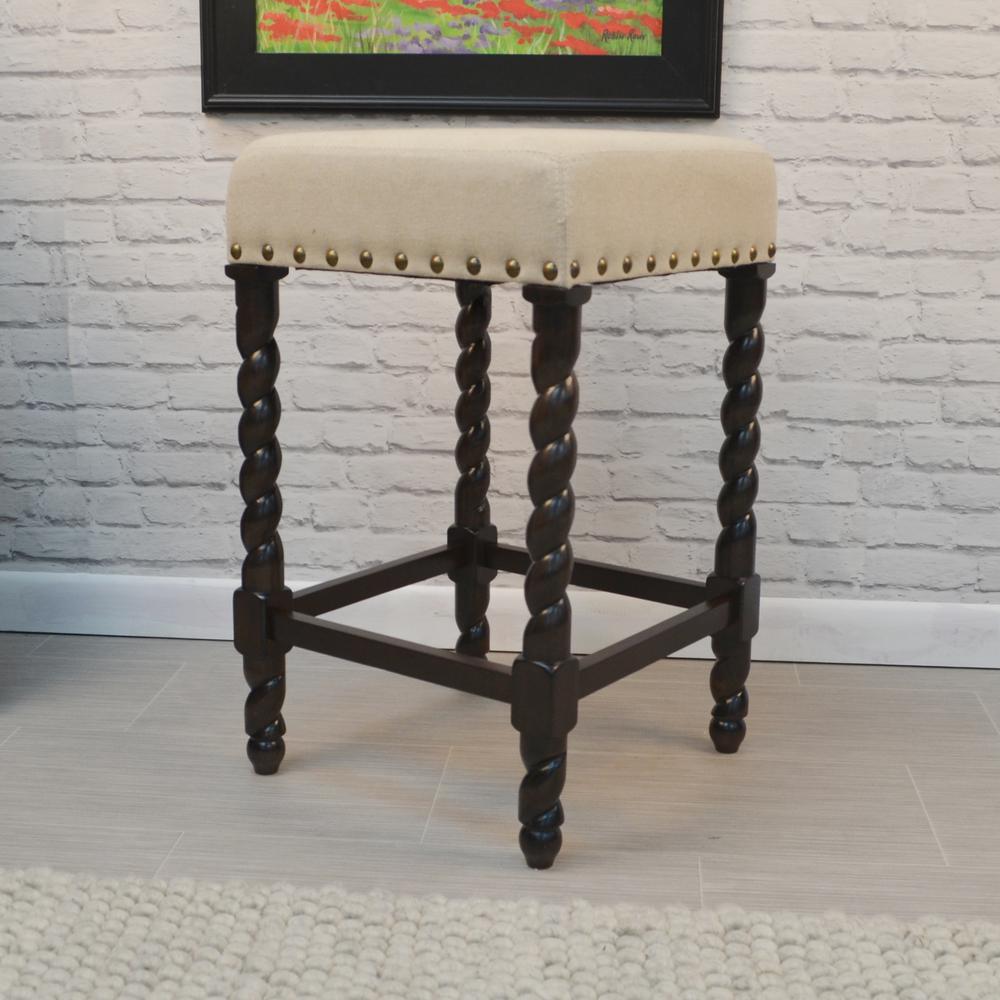 Remick 24" Counter Stool - Espresso - Linen Upholstery. Picture 4