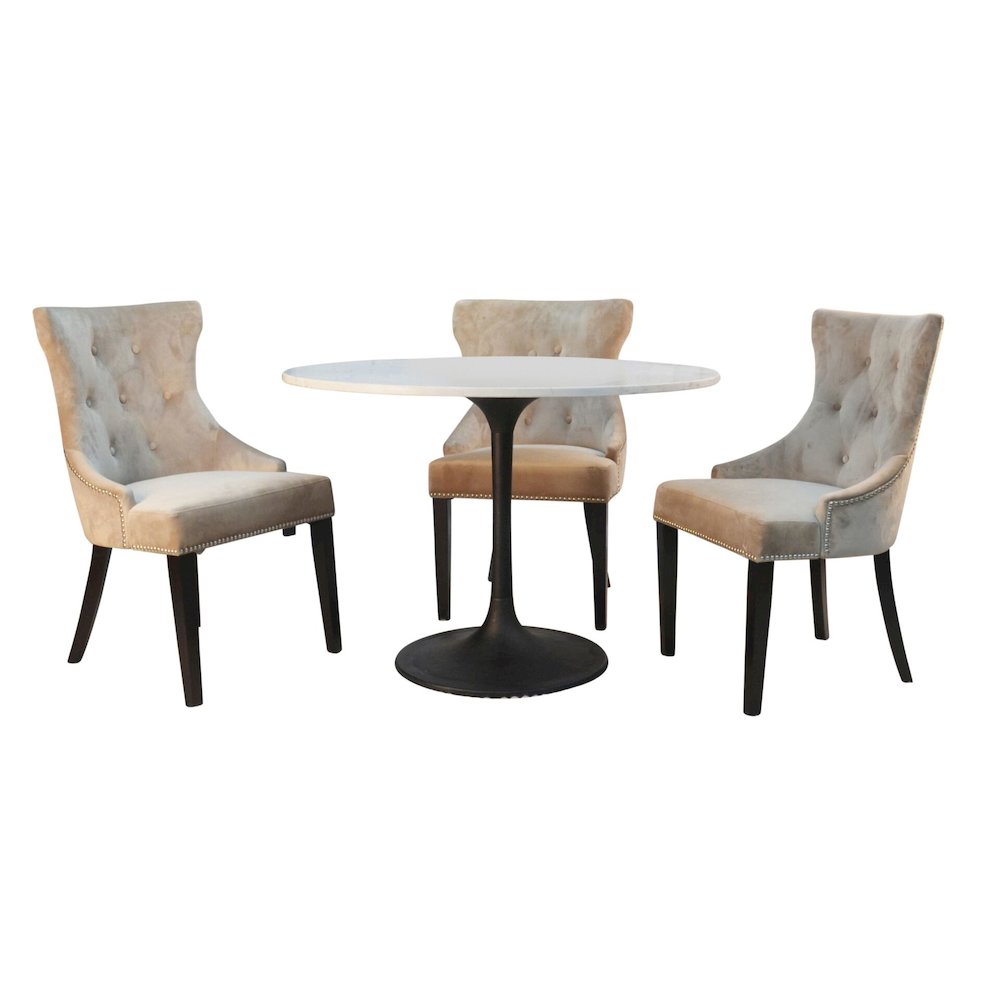 Enzo 40" Round Marble Top Dining Table - White Top - Black Base. Picture 3