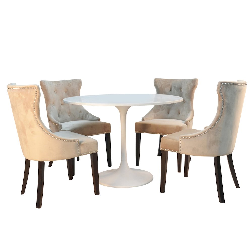 36" Round Marble Top Dining Table and 4 Julia Tufted Back Upholstered Chairs. Picture 4