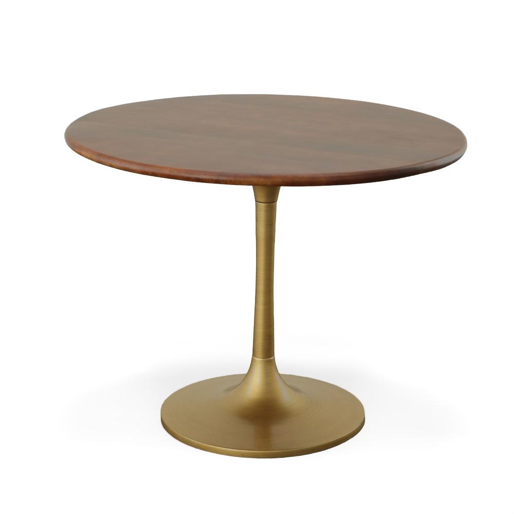Alden Wood Top 40" Round Dining Table - Elm/Antique Gold. Picture 1