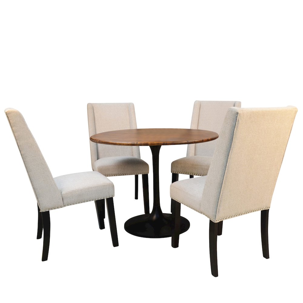 Alden Wood Top 36" Round Dining Table and 4 Laurant Upholstered Dining Chairs. Picture 1