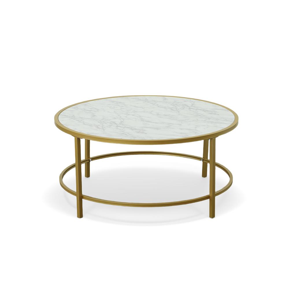 Verazano Faux Marble Top 36" Round Coffee Table - Gold. Picture 5