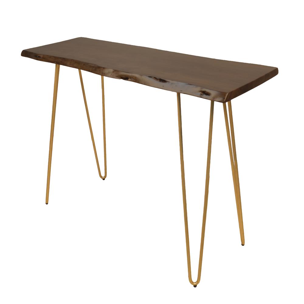 Seti Live Edge Console Table - Elm Top - Gold Base. Picture 4