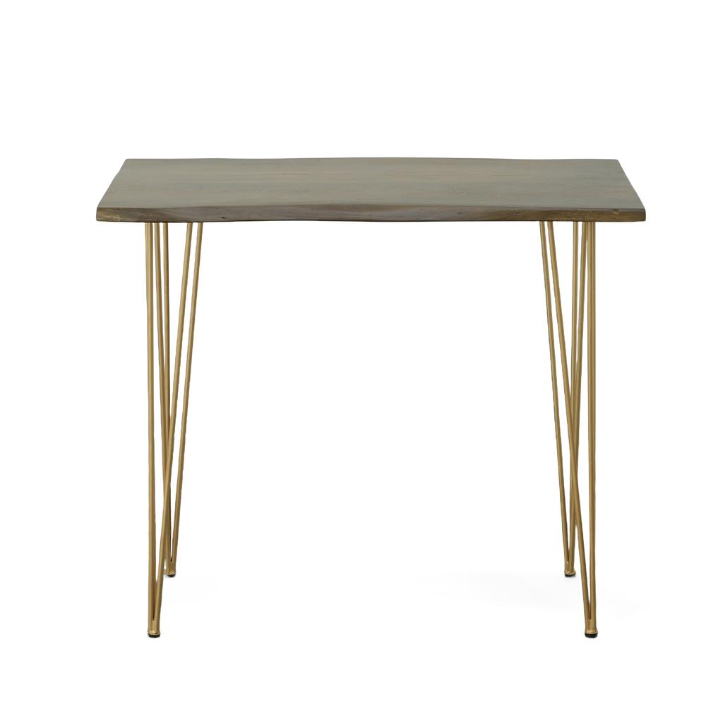 Seti Live Edge Bar Table - Elm Top - Gold Base. Picture 2
