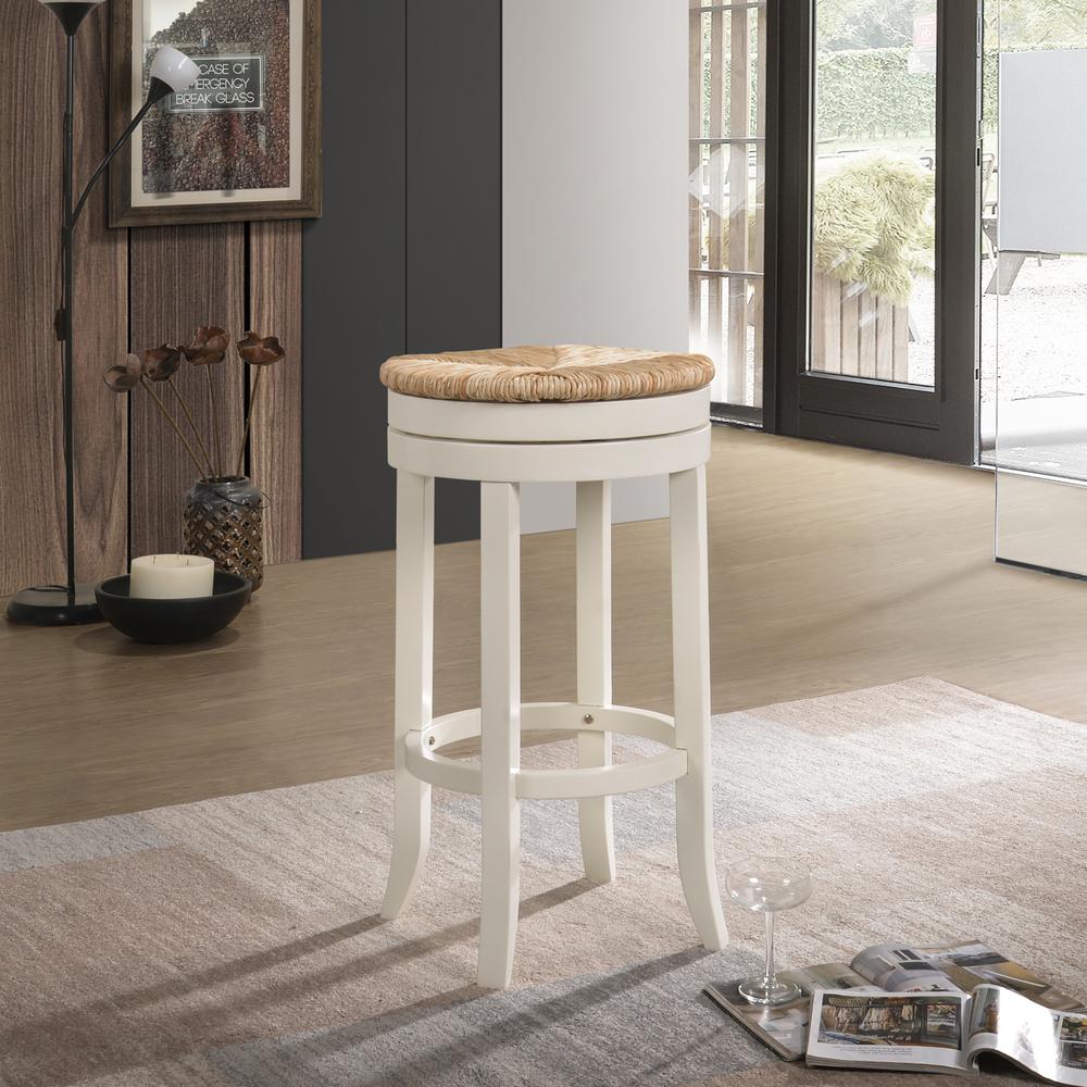Irving 30" Swivel Rush Seat Barstool - Antique White. Picture 3