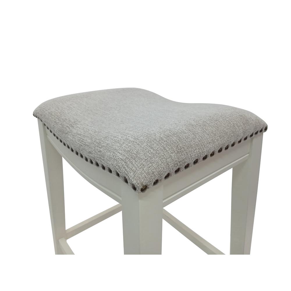 30" Saddle Barstool - Set of 2 - Missouri White - Fawn Chenille Upholstery. Picture 6