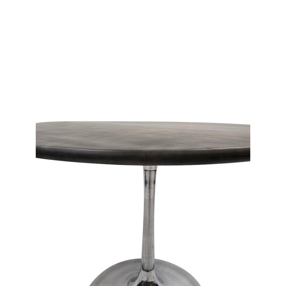 Alden Wood Top 36" Round Dining Table - Fog Gray Top - Chrome Base. Picture 2